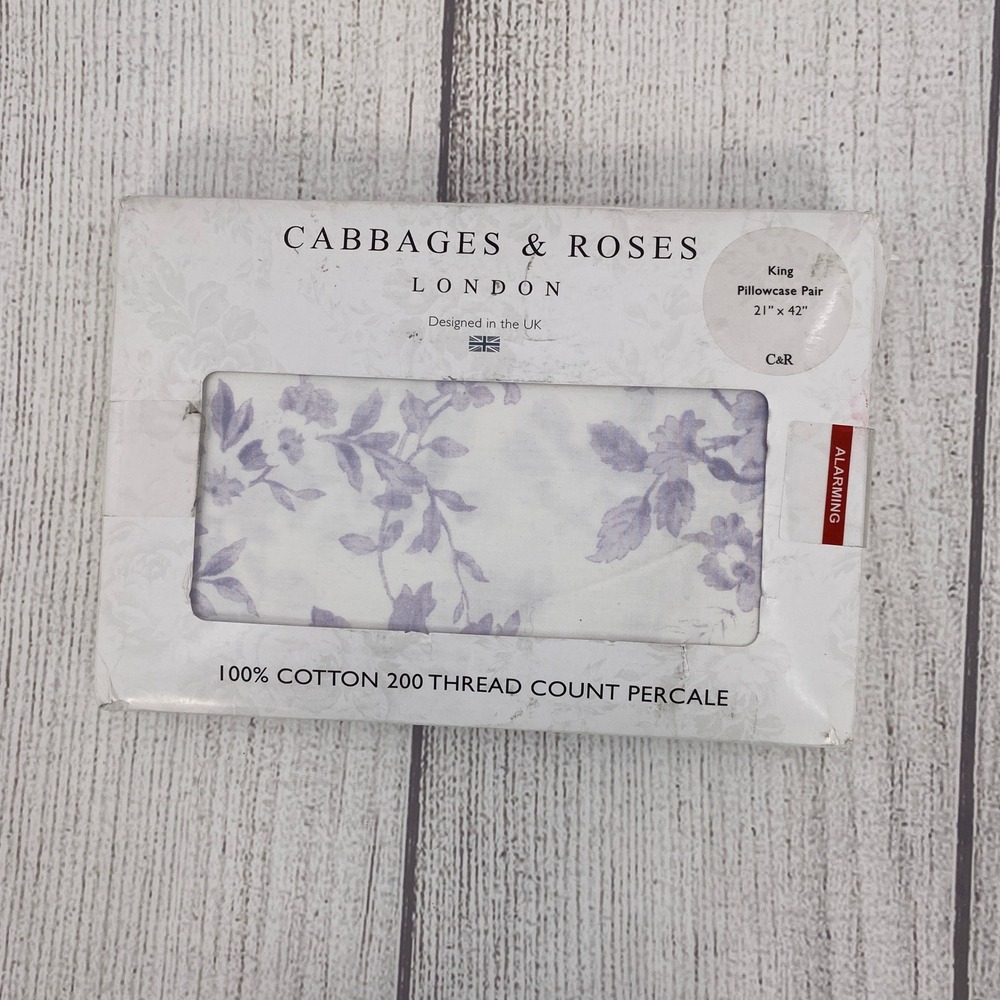 Cabbages & Roses Alderney Pillowcase Pair King Lilac Floral 100% Cotton Percale